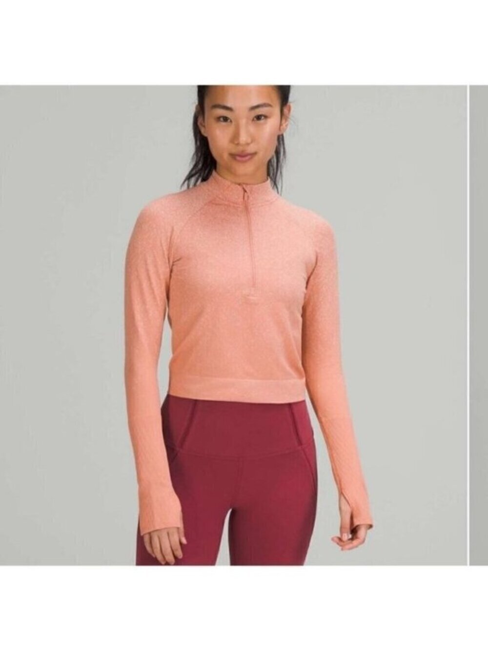 Lululemon Restless crop half zip long sleeves top, blush, Size 2 J149